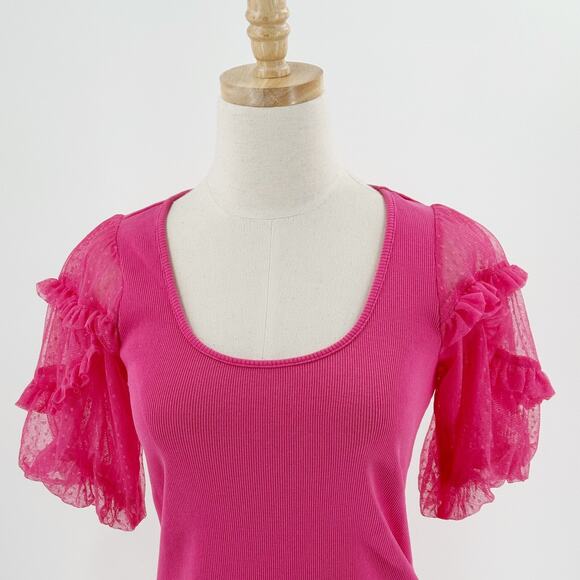 Maeve Anthropologie Womens Sheer Puff Shoulder Top Small Coquette Cottage Barbie - Picture 2 of 6
